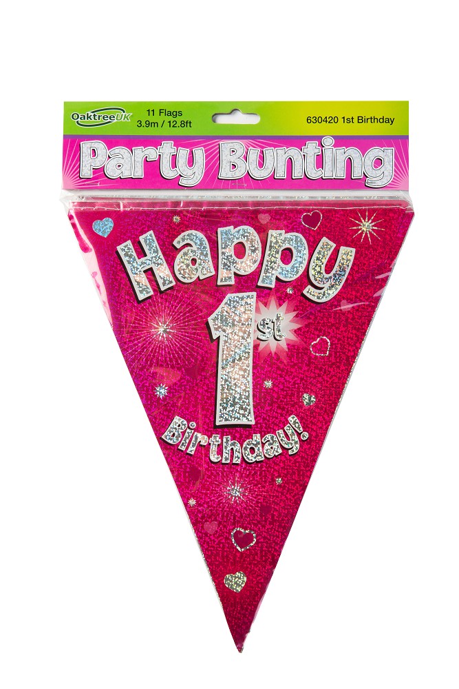 Wimpelkette H.B ."1" Pink Holographic  3,9m