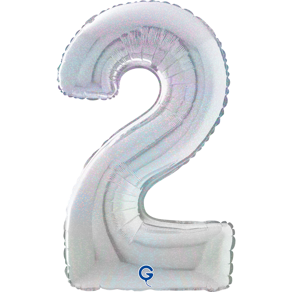 26" Foilballoon Number "2" Glitter Holographic Silver