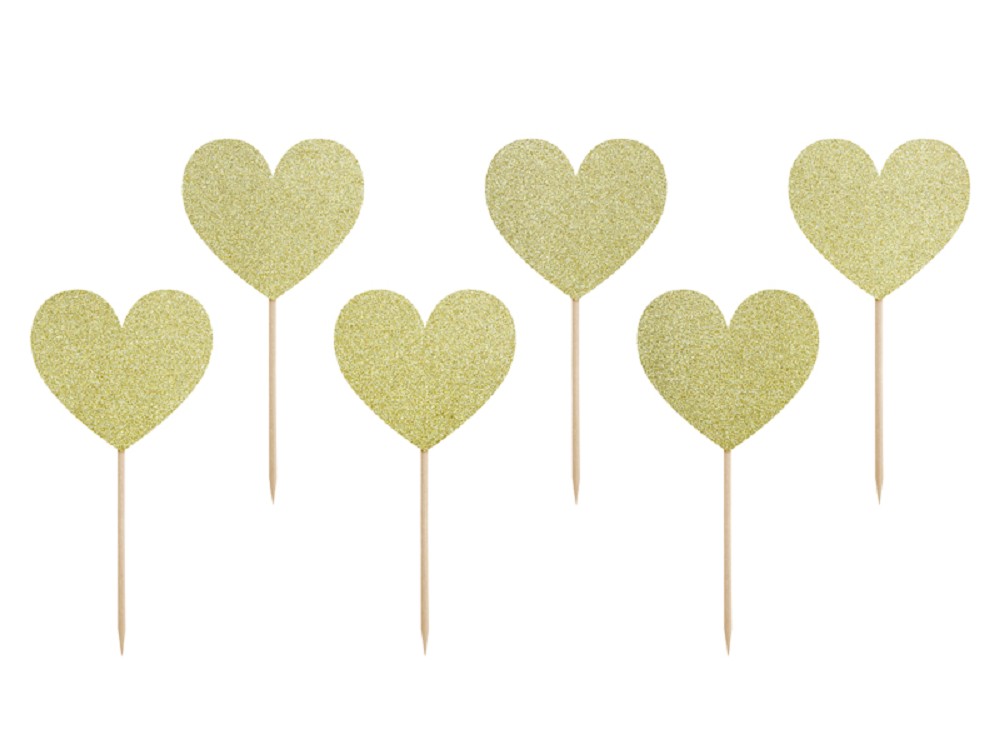 Cake Topper - Goldene Herzen - Glitzer - 11cm - 6 Stk.