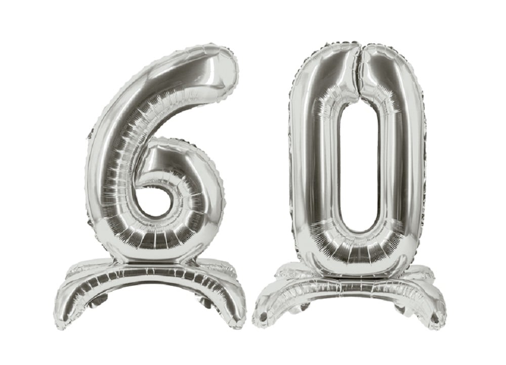 16" Stand Up Balloon "60" Silber