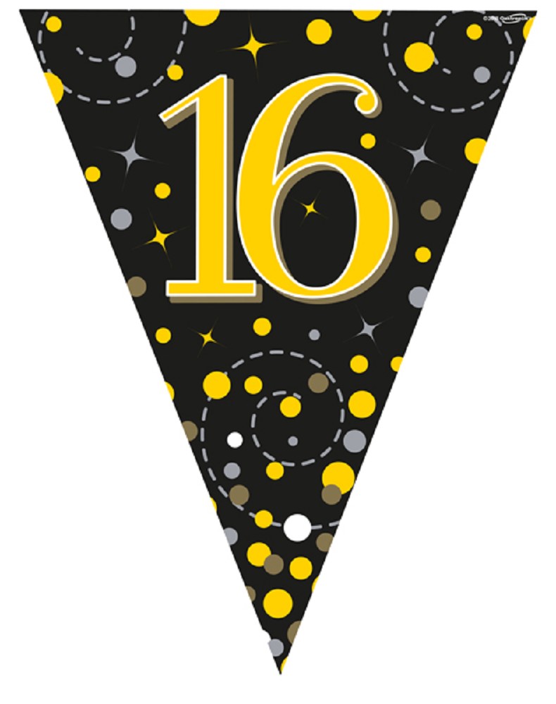 Wimpelkette H.B ."16" Black & Gold Holographic 3,9m