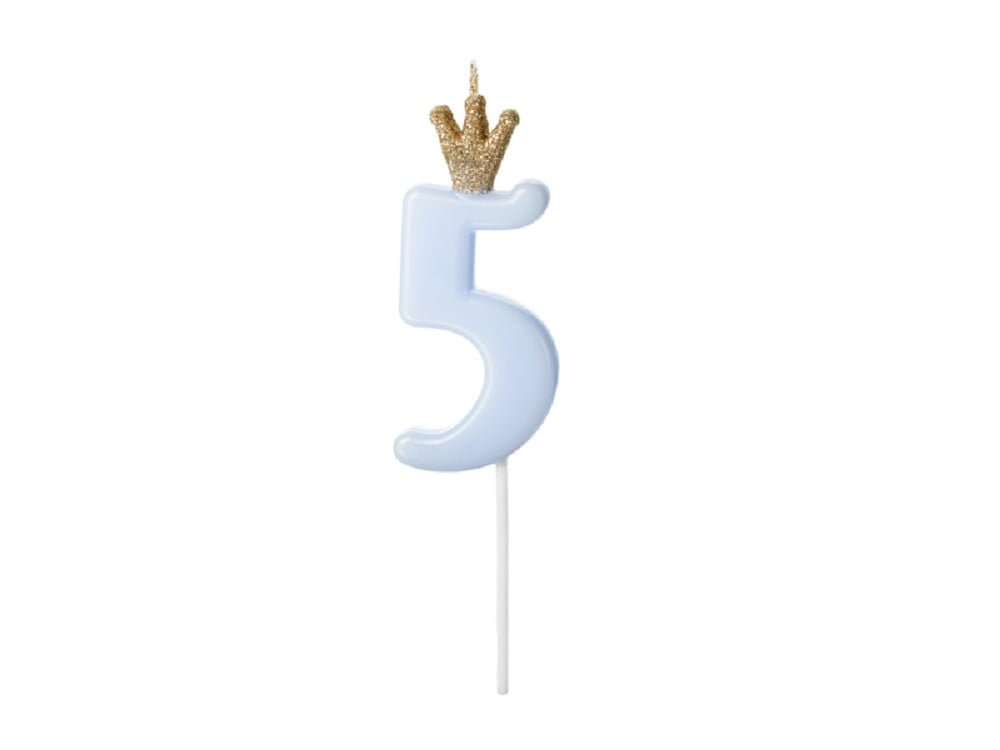 Geburtstagskerze - "5" - hellblau - 9,5cm - 1 Stk.