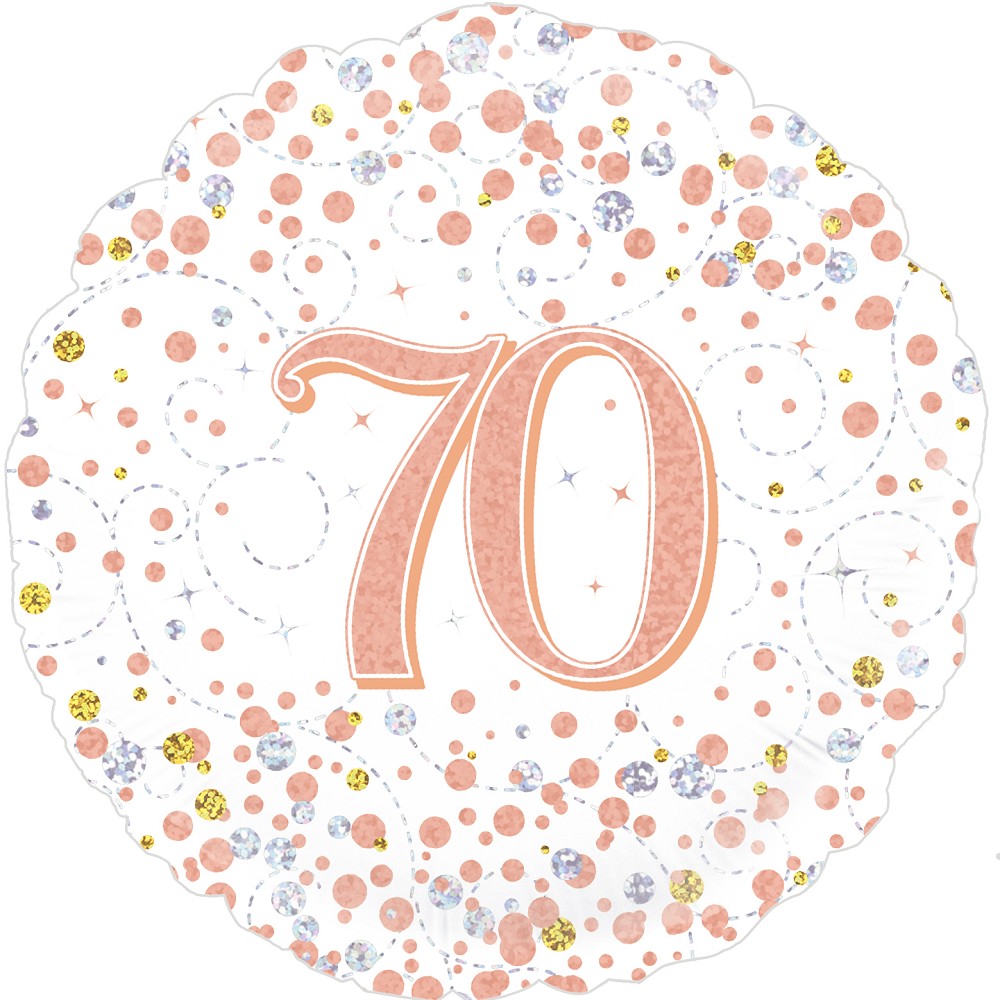 18" Birthday "70" White & Rose Gold Holographic