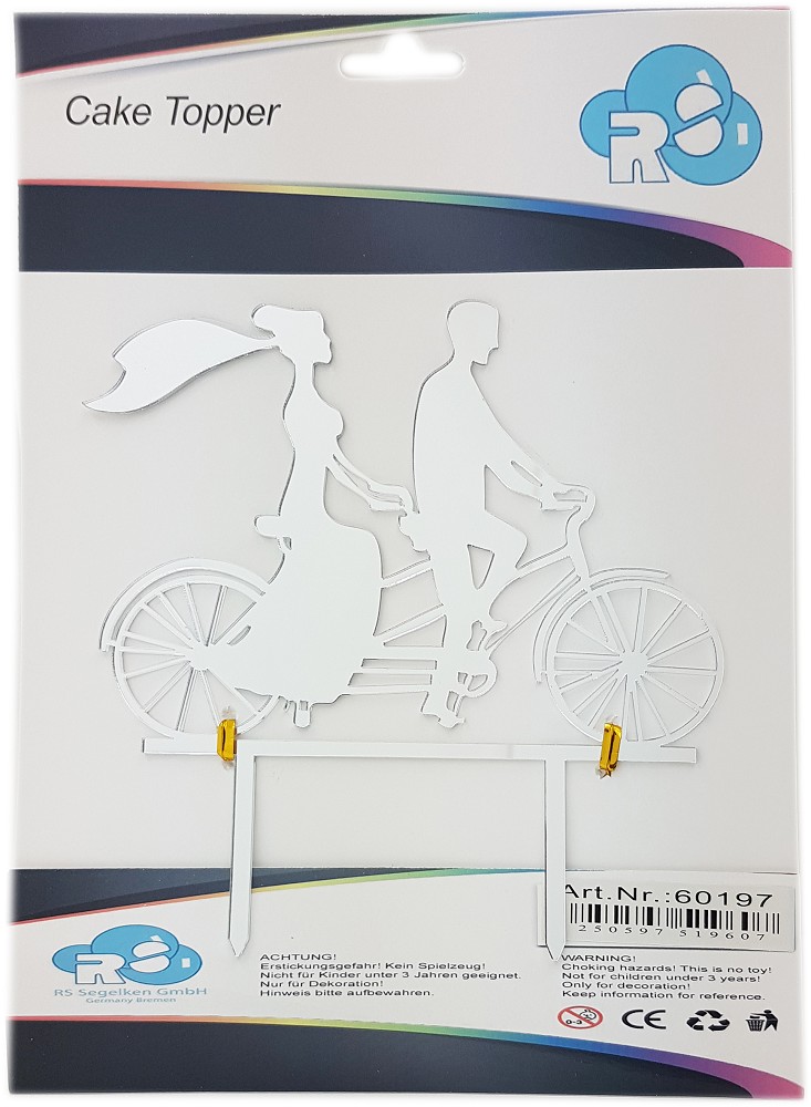 Caketopper Brautpaar auf Fahrrad silber