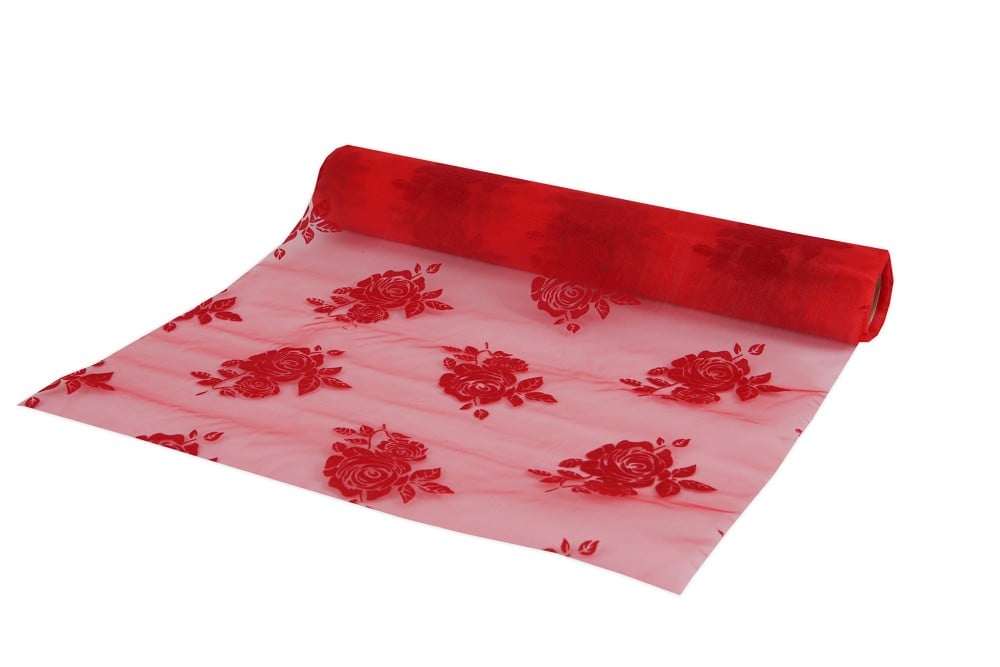 Organzaband "rote Rosen" rot (36cmx5m)