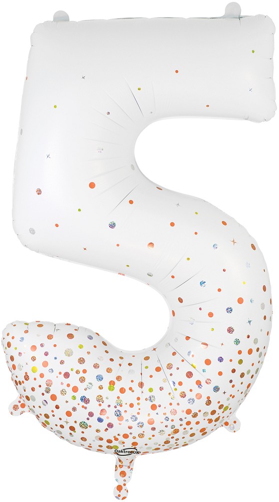 34" Folienzahl "5" Sparkling Fizz Holographic White