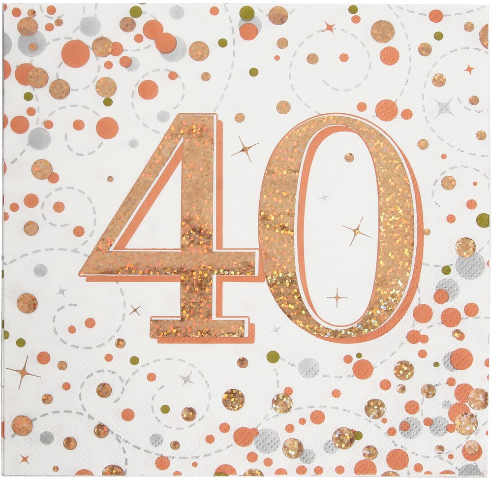 Servietten H.B. "40"  White & Rosé Gold Holographic