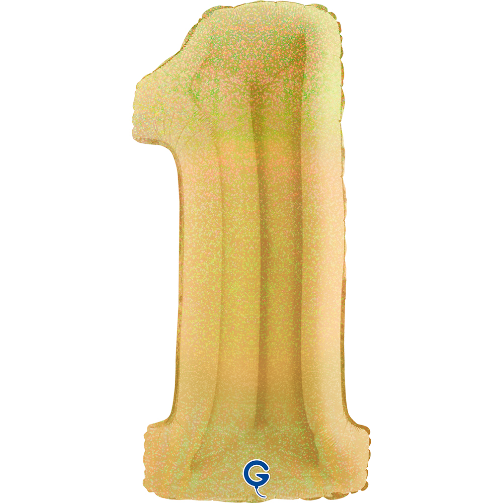 40" Folienzahl "1" Glitter Holographic Gold