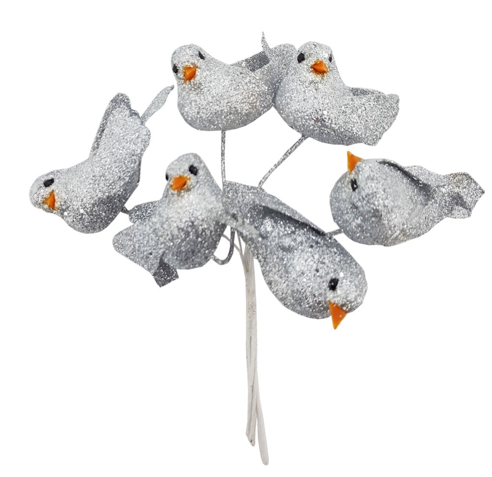 Glitzertauben silber (4cm x 2cm)