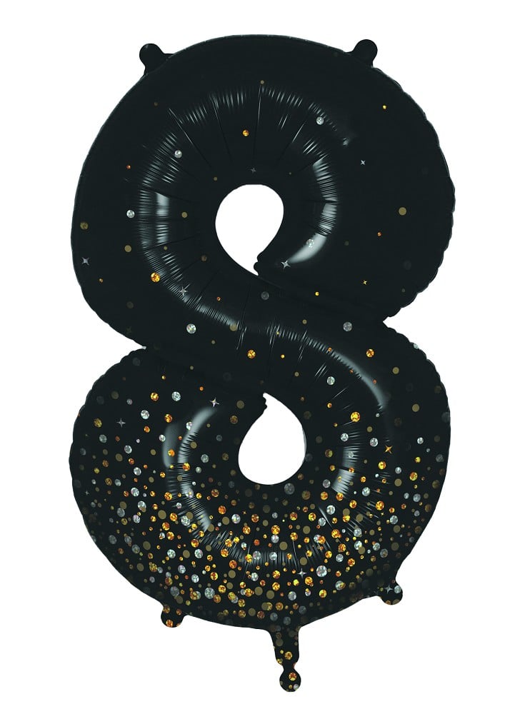 34" Folienzahl "8" Sparkling Fizz Holographic Black