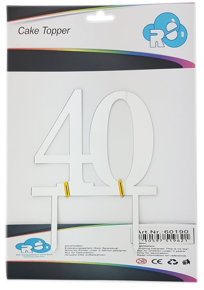 Cake Topper Zahl "40" silber