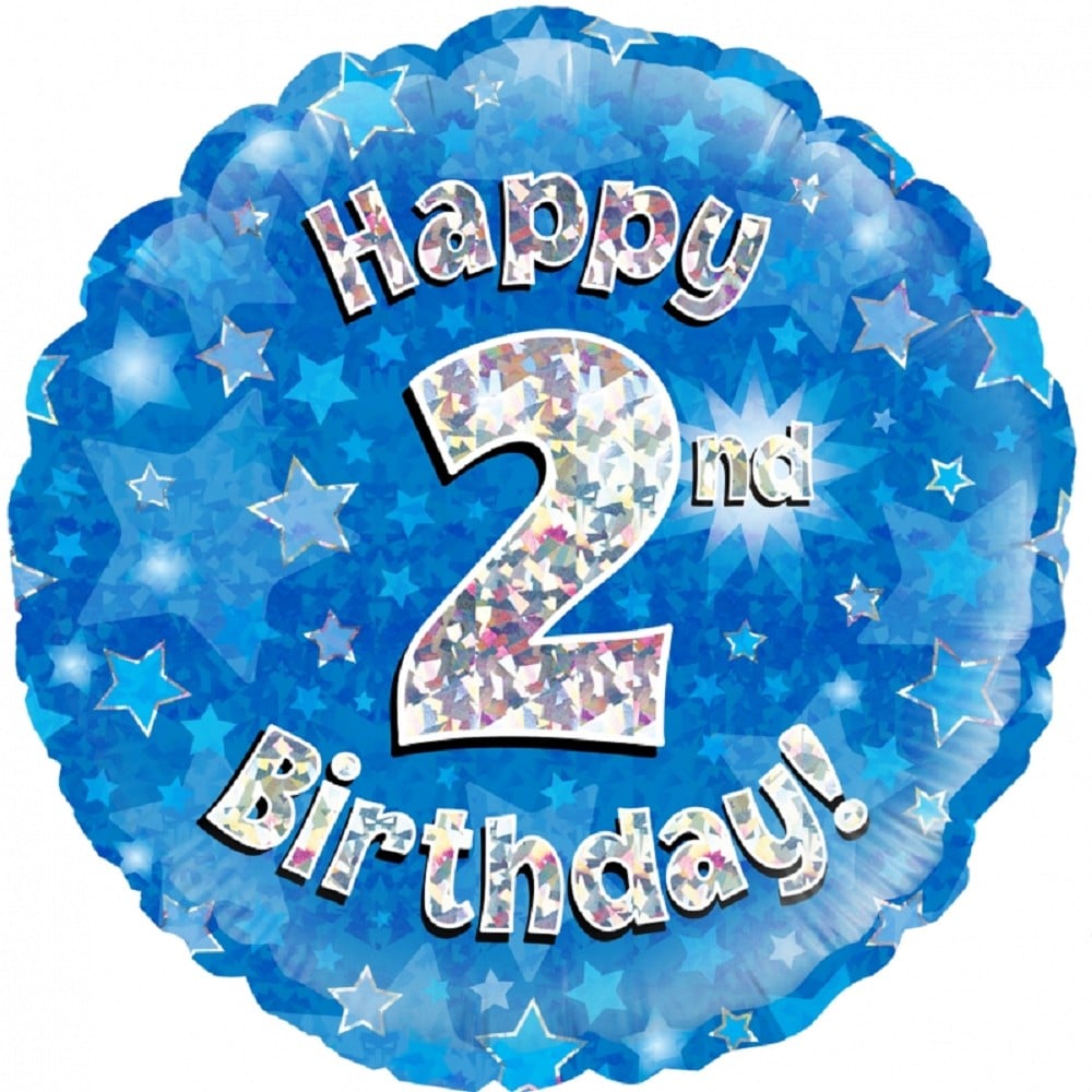 18" Happy Birthday "2" Blue Holographic