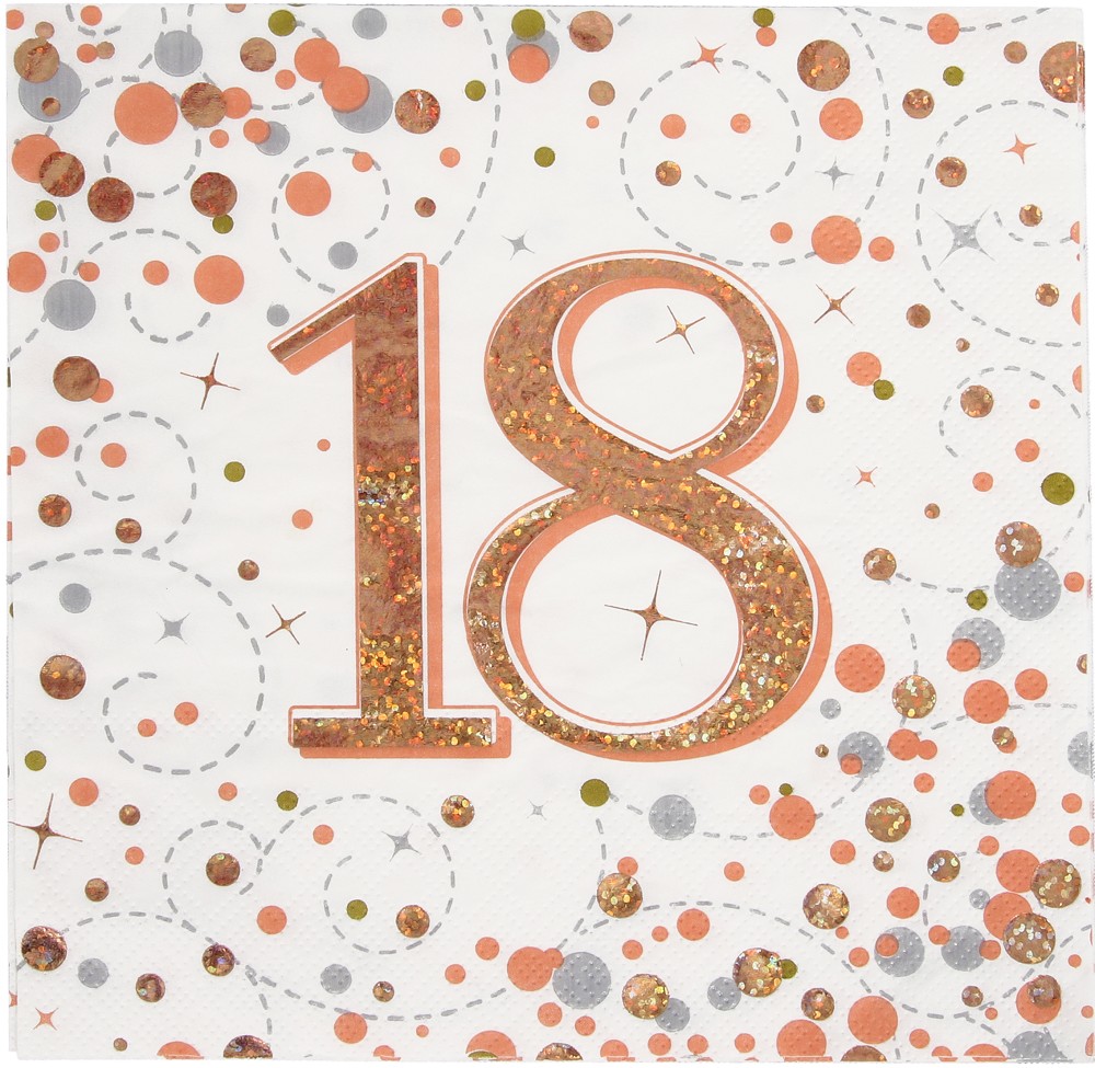 Servietten H.B. "18"  White & Rosé Gold Holographic