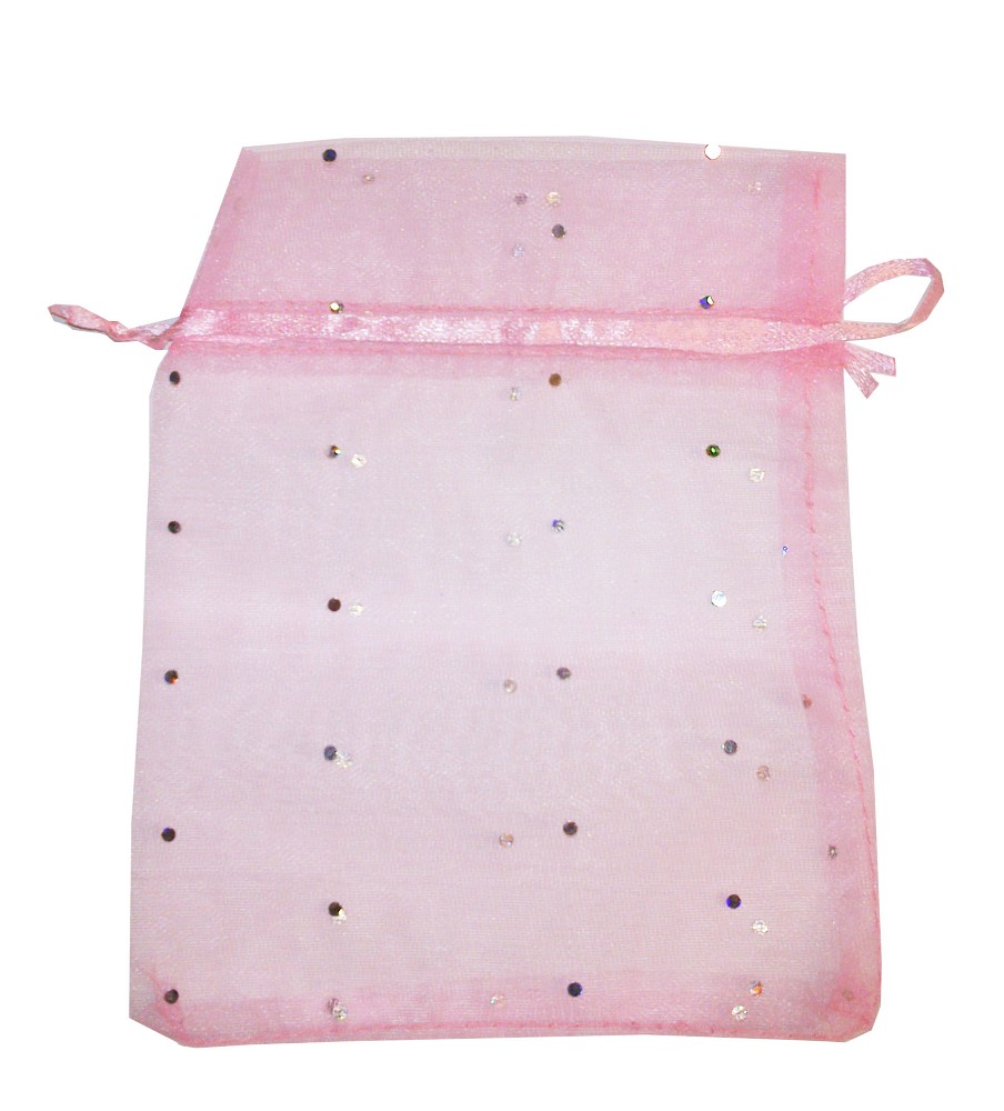 Organzasäckchen mit Strass rosa (13 x 16cm)