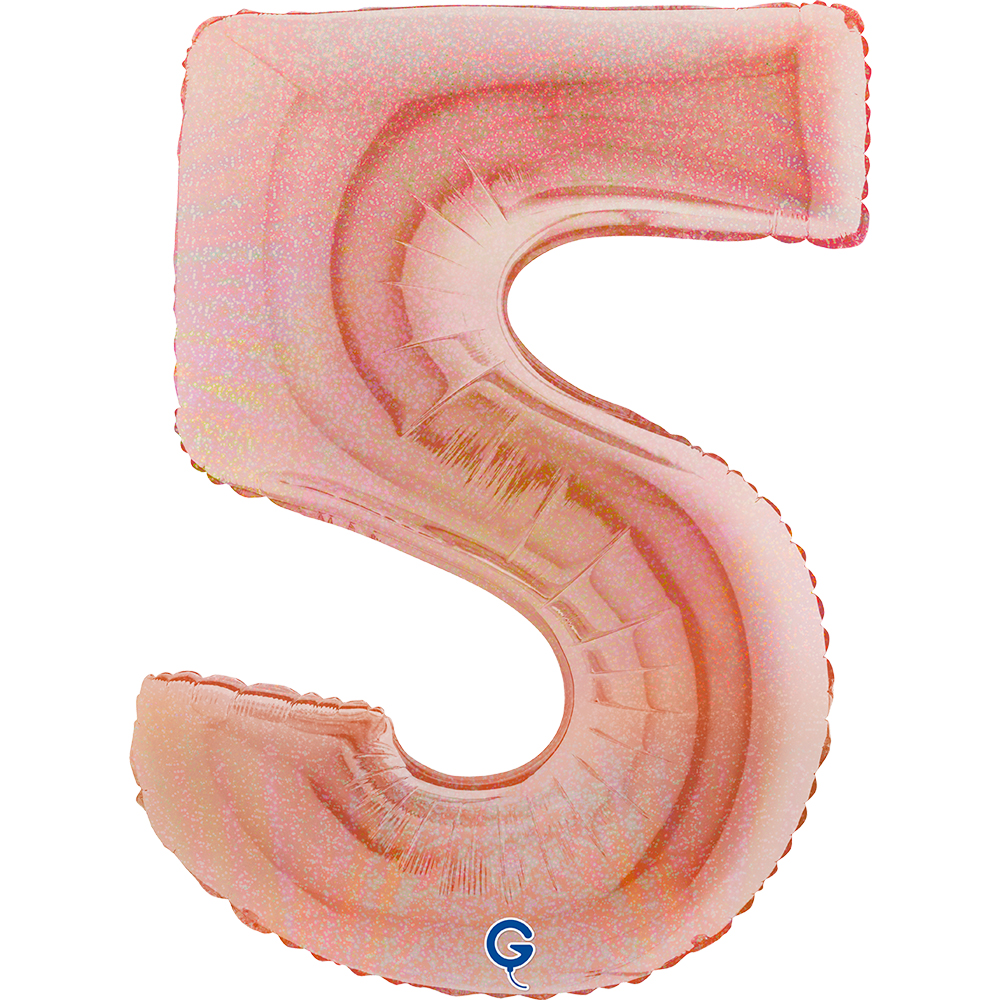 40" Folienzahl "5" Glitter Holographic Rosé Gold