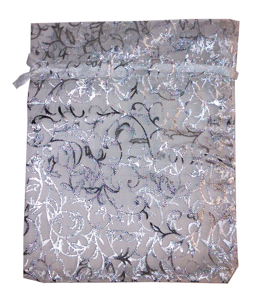 Organza Säckchen Filigree-Design silber (13 x 16cm)