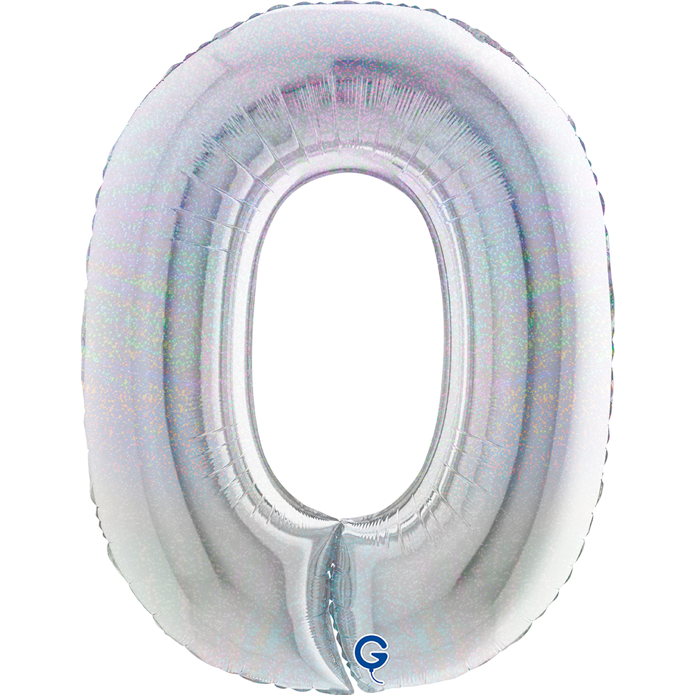 40" Folienzahl "0" Glitter Holographic Silver
