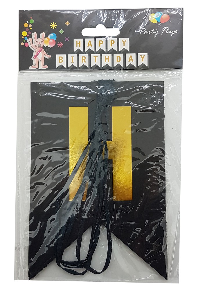 DIY Girlande Happy Birthday Schwarz/Gold (ca.1,65m)