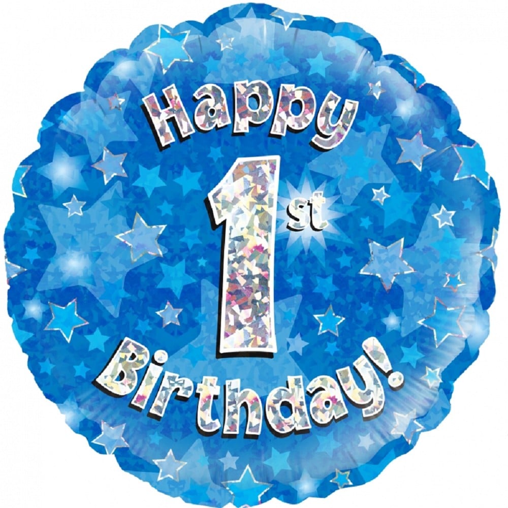 18" Happy Birthday "1" Blue Holographic