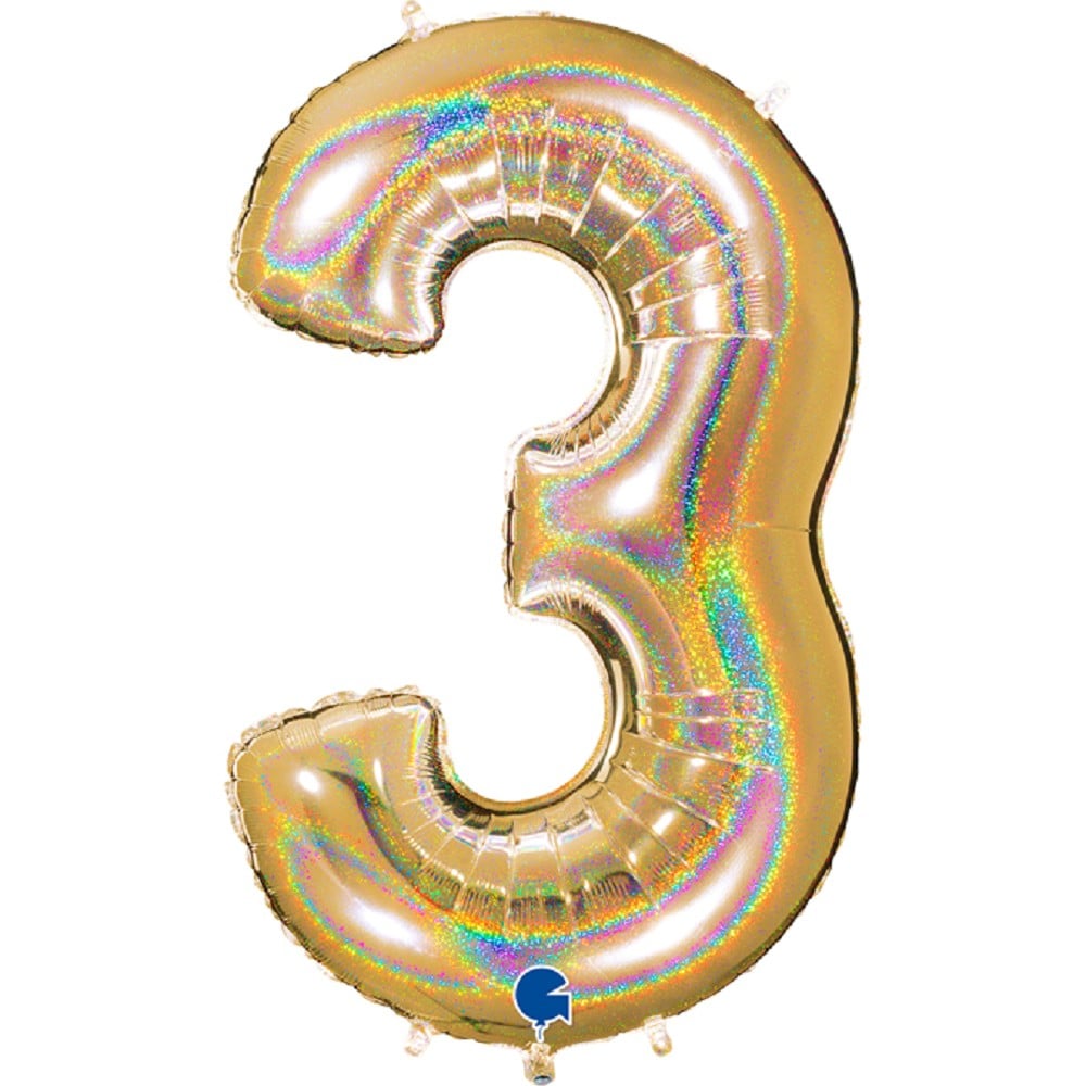 40" Folienzahl "3" Glitter Holographic Gold