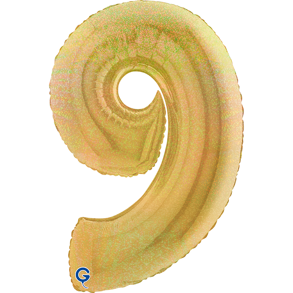 40" Folienzahl "9" Glitter Holographic Gold
