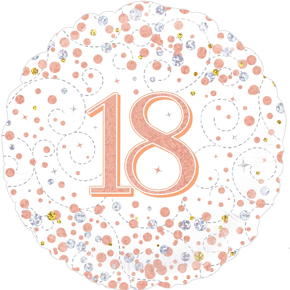 18" Birthday "18" White & Rose Gold Holographic
