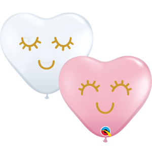 6" Eyelashes Hearts Rosa & Weiß (100 Stück)