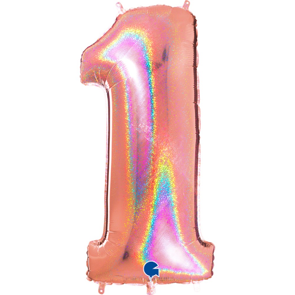 40" Folienzahl "1" Glitter Holographic Rosé Gold