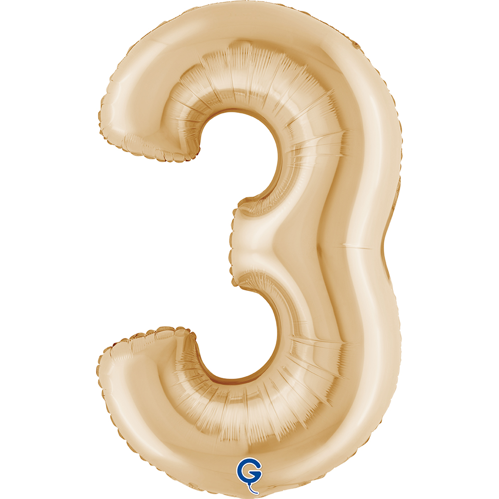 40" Foil Number "3" White Gold