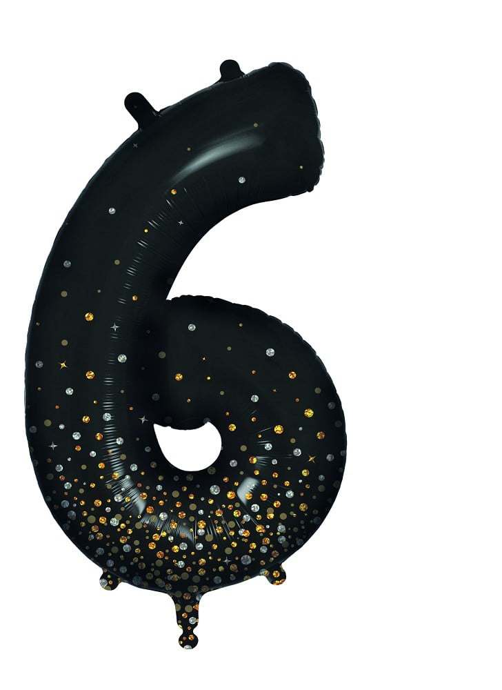 34" Folienzahl "6" Sparkling Fizz Holographic Black