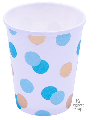 Pappbecher Blau & Gold Dots 250ml (8 Stk.)