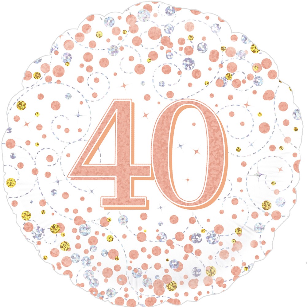 18" Birthday "40" White & Rose Gold Holographic