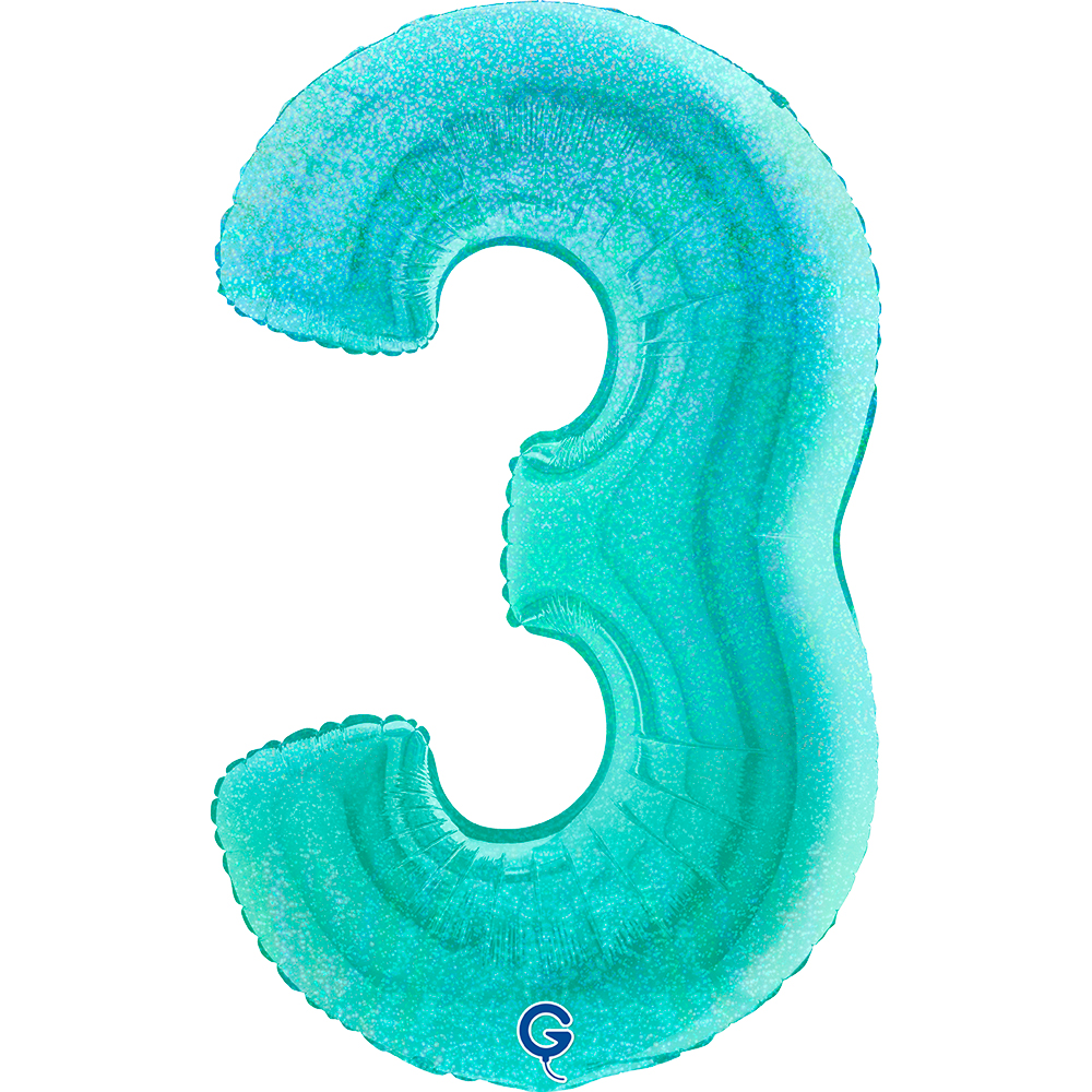 40" Folienzahl "3" Glitter Holographic Tiffany