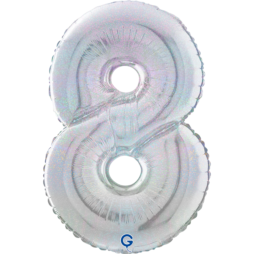 26" Foilballoon Number "8" Glitter Holographic Silver