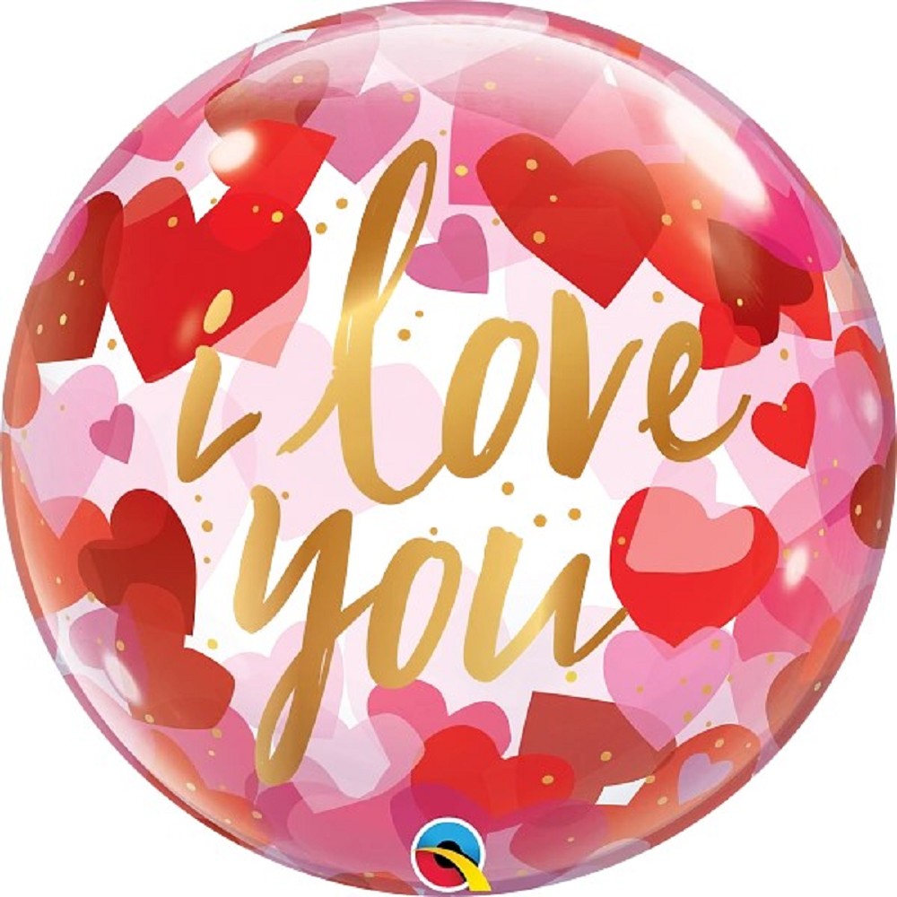 22" Single Bubble I Love You Paper Hearts