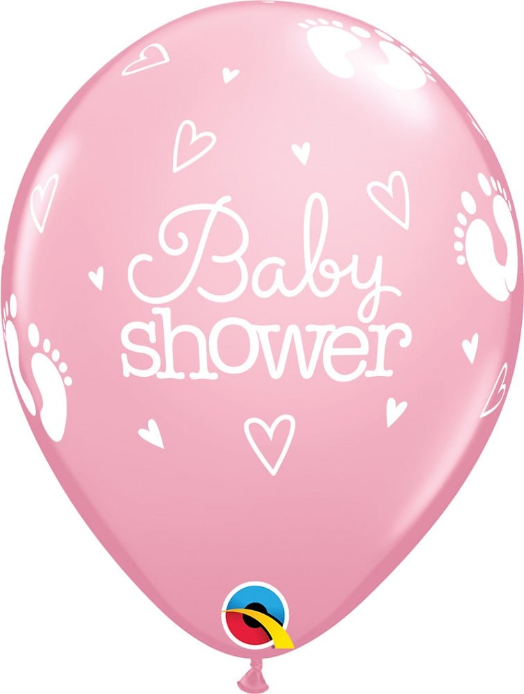 11" Baby Shower Footprints & Hearts rose (25 Stück)