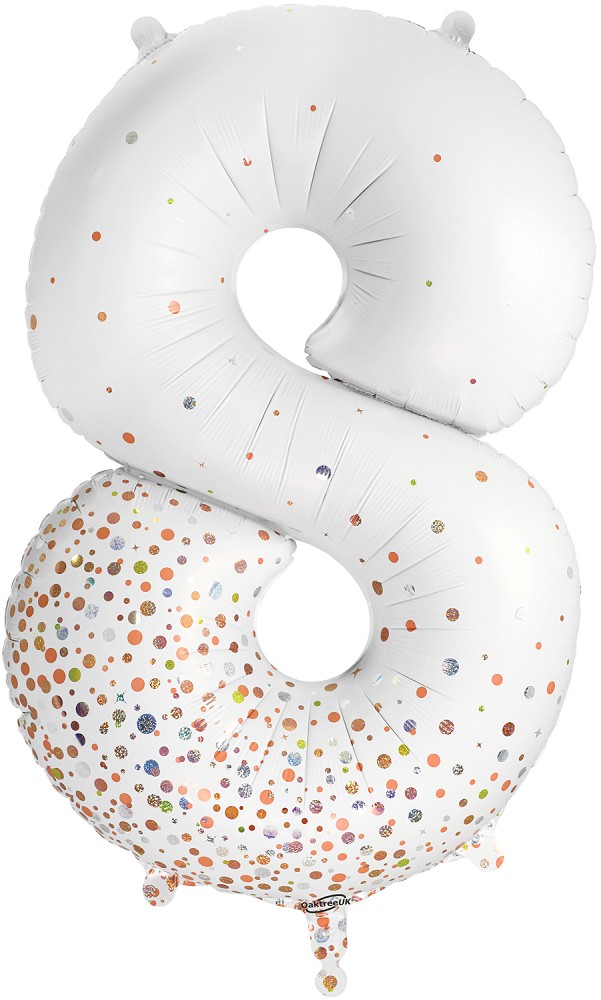 34" Folienzahl "8" Sparkling Fizz Holographic White