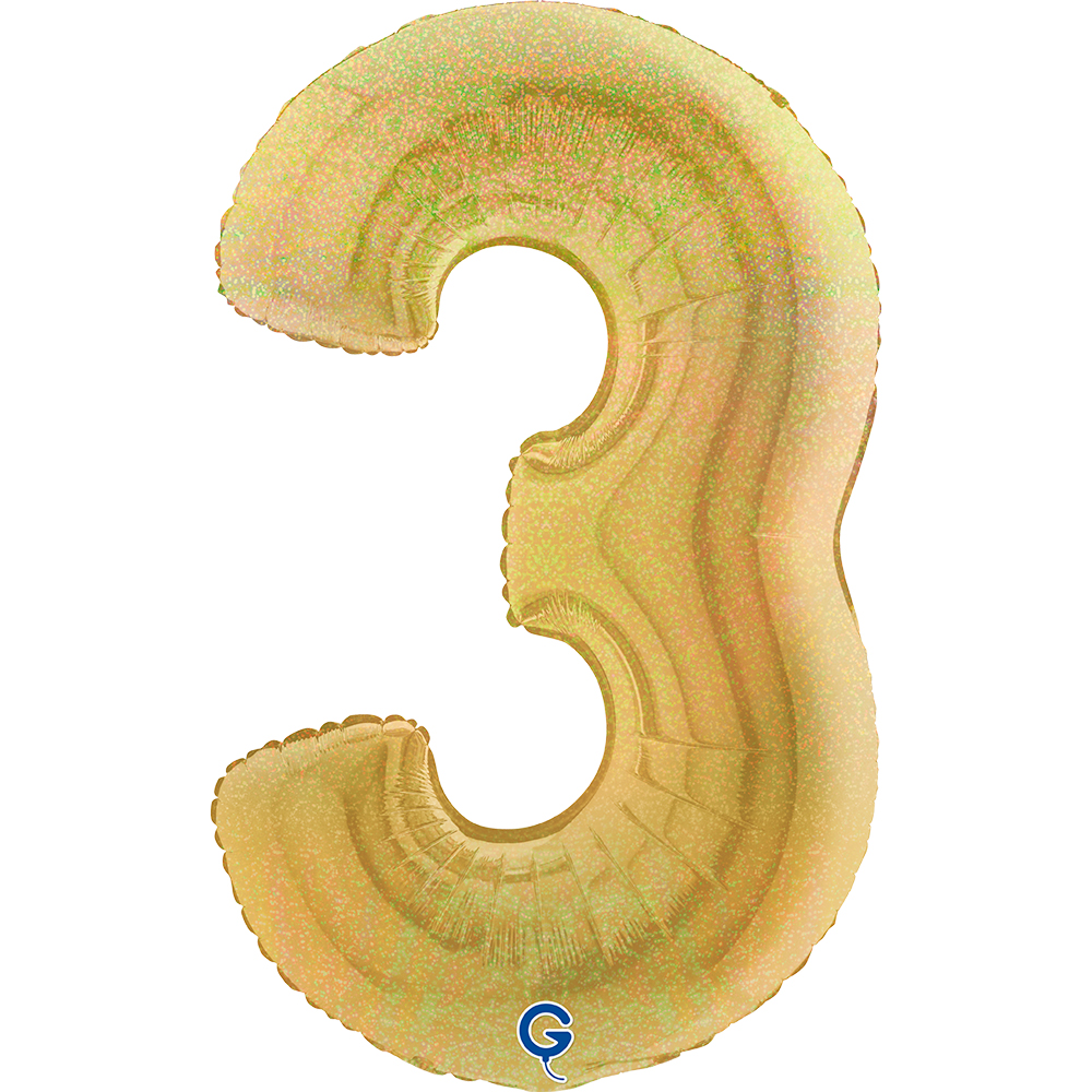 40" Folienzahl "3" Glitter Holographic Gold
