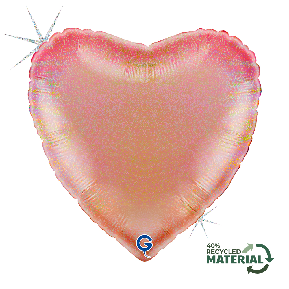 18" Heart Glitter Holographic Rosé Gold (Unpacked)