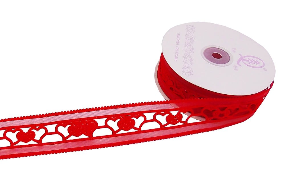 Stoffband Doppelherzen rot