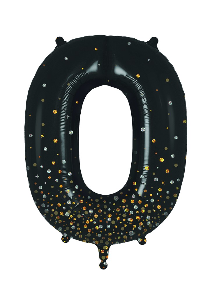 34" Folienzahl "0" Sparkling Fizz Holographic Black