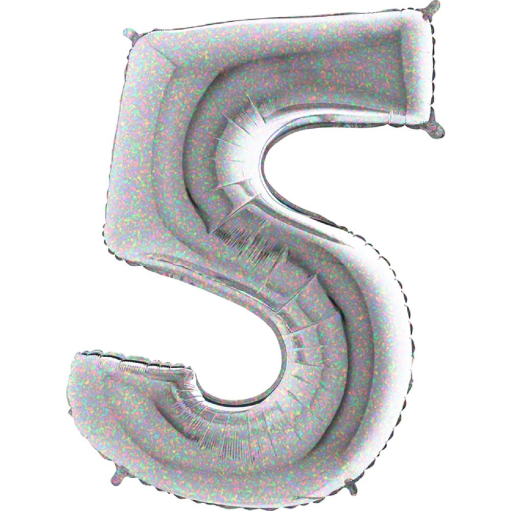 26" Folienzahl "5" Glitter Holographic Silver