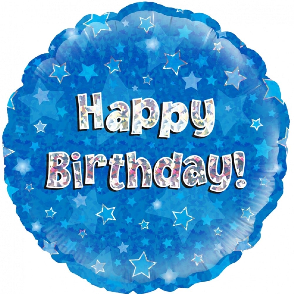 18" Happy Birthday holographic blue