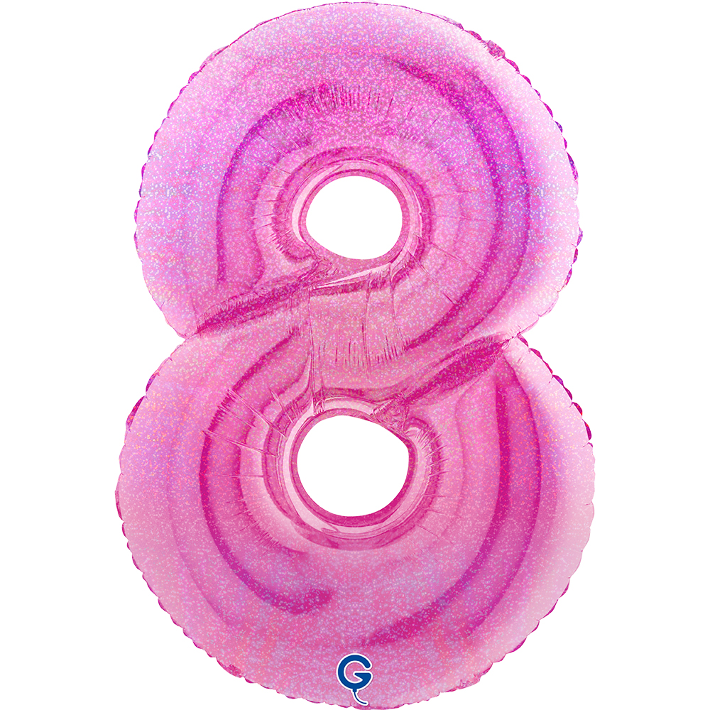 40" Folienzahl "8" Glitter Holographic Fuxia