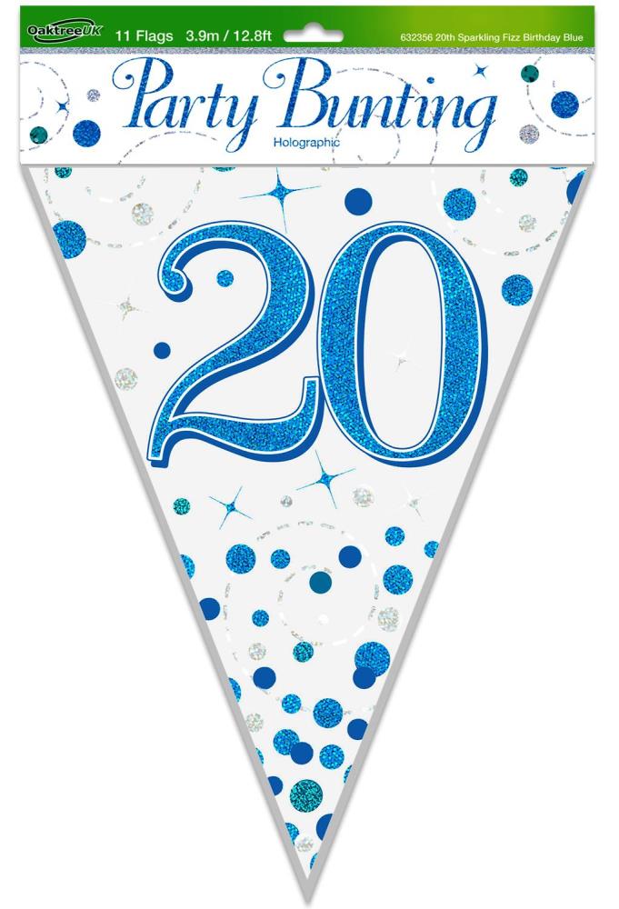 Wimpelkette H.B. "20" White & Blue Holographic