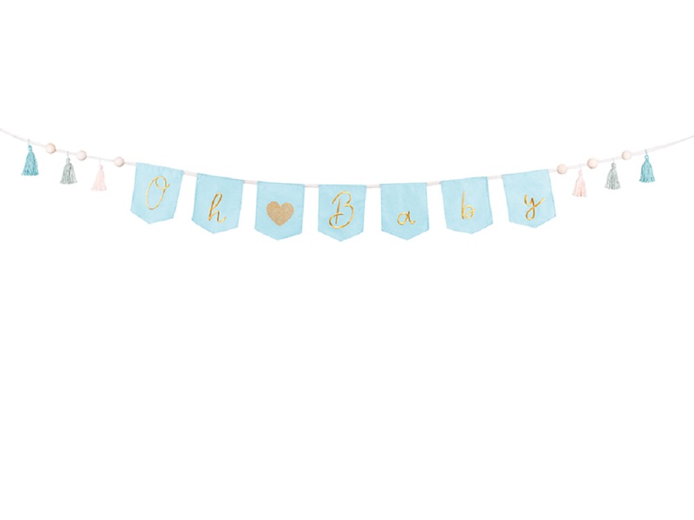 Banner - Oh Baby mit Quasten - himmelblau - 2,5m - 1 Stk.