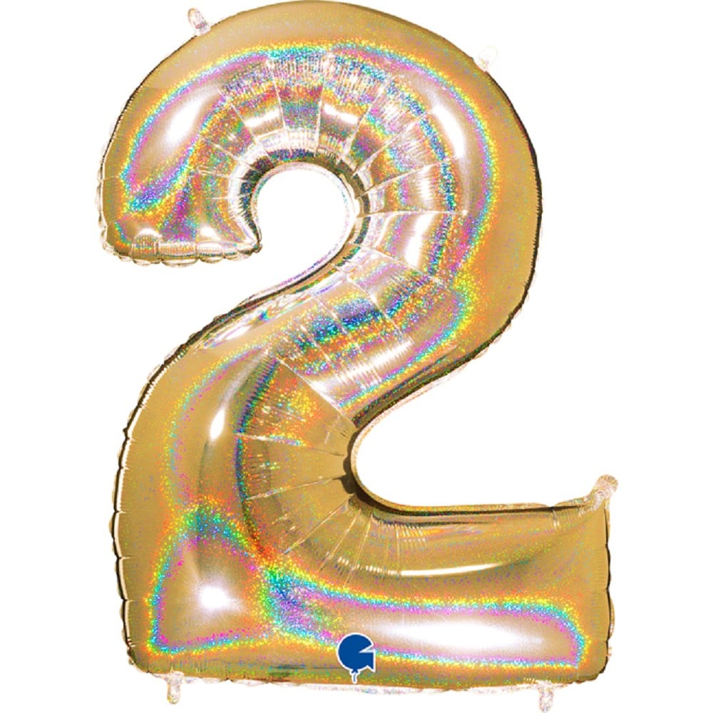 40" Folienzahl "2" Glitter Holographic Gold