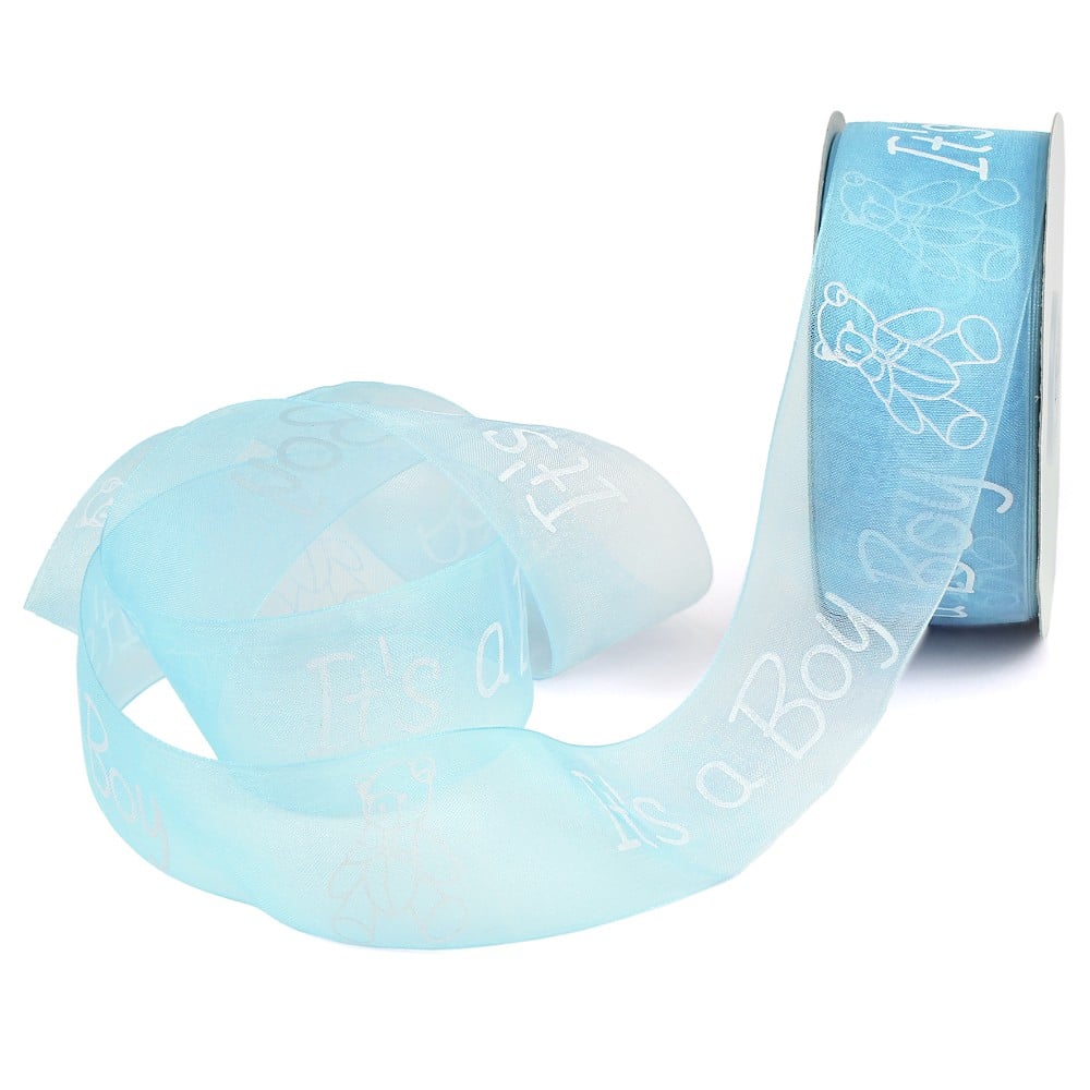 Organzaband Baby "It's a boy" - hellblau 45m