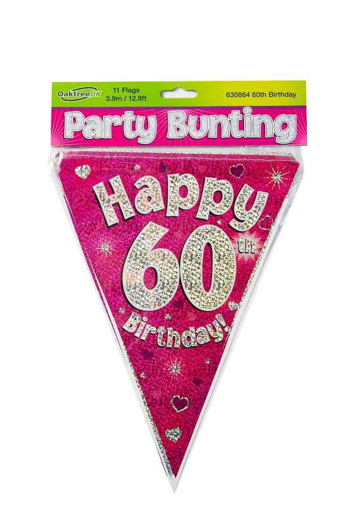 Wimpelkette H.B ."60" Pink Holographic  3,9m