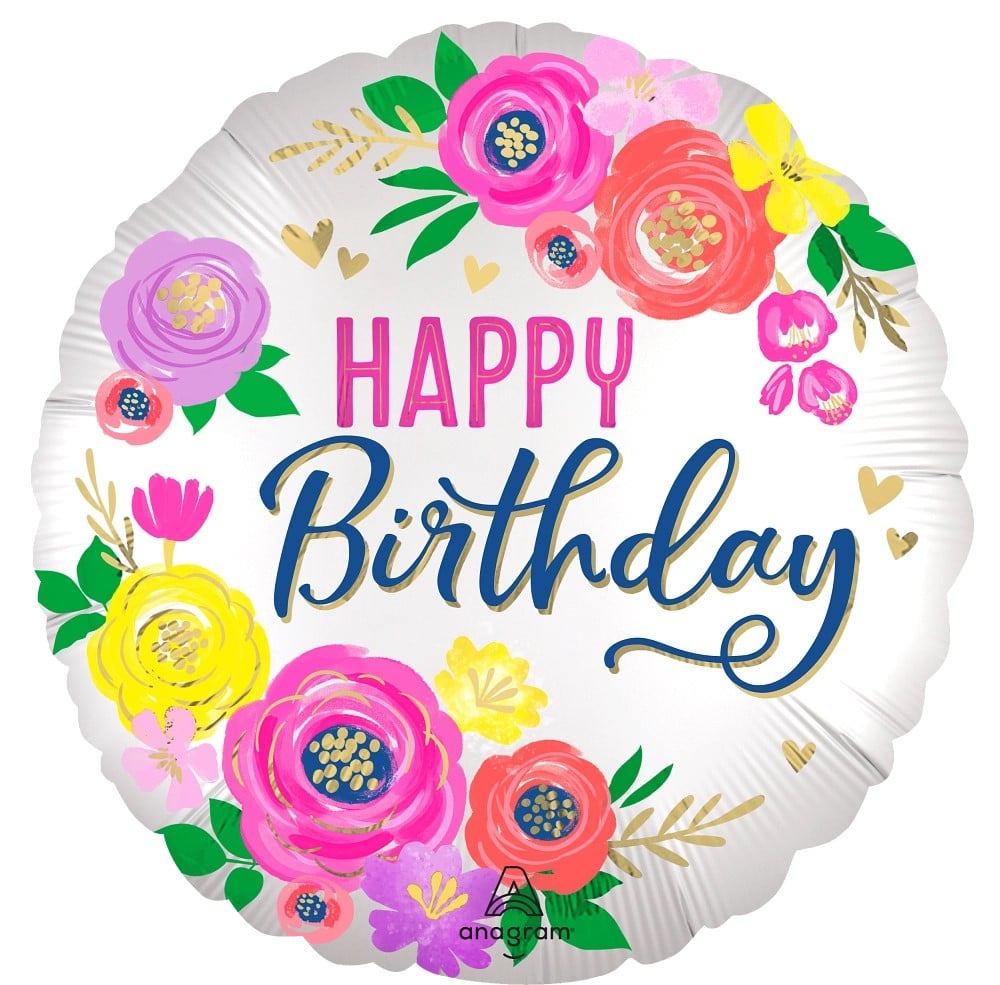 18" Satin Artful Floral Birthday
